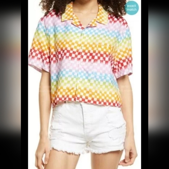 BP Colorful checkered Flag button down M - Picture 1 of 8